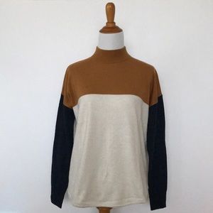 New Madewell Merino Blend Color Block Mack Neck Sweater